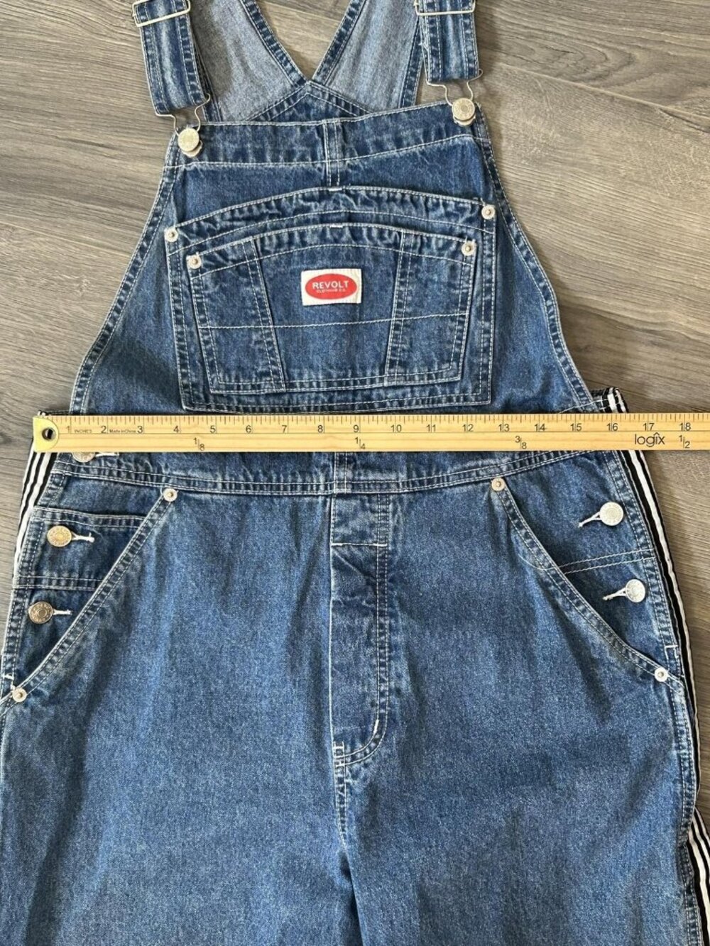 Vintage Revolt Clothing Co Overalls Womens L Blue Denim Bib Stripe Workwear 90s - Picture 7 of 14